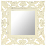 Oglindă sculptată manual, alb, 50x50 cm, lemn masiv mango, vidaXL