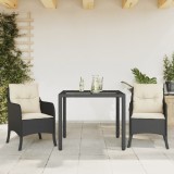 Cumpara ieftin Set mobilier de grădină cu perne, 3 piese, negru, poliratan