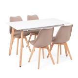 Set Sufragerie Leziter Silla 120 4+1 Alb-Bej Masa 120cm Scaune Comode Moderne