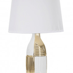 Lampa de masa, Glam Line, Mauro Ferretti, 1 x E27, 40W, Ø33 x 54 cm, ceramica/fier/textil, alb/auriu