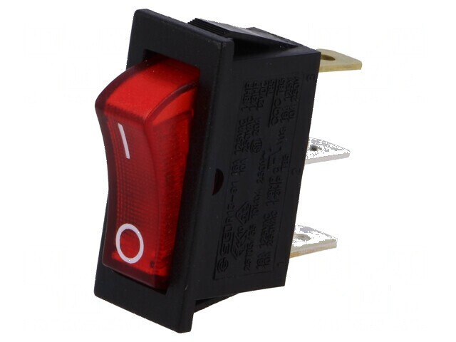Rocker SPST ON-OFF 10A/250VAC cu lampă neon roşie 250V