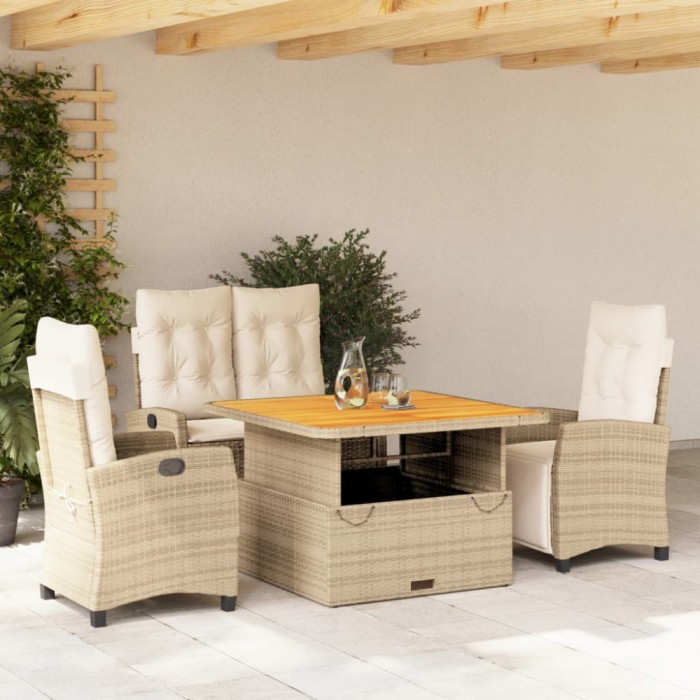 Gossi set canapele de gradina, 4 piese, cu perne, bej, poliratan