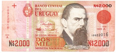 Uruguay 2 000 Nuevos Pesos 1989 Seria 10922016 foto