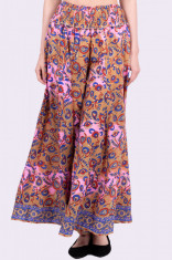 Fusta - pantaloni din matase, stil indian, cu imprimeu colorat roz foto