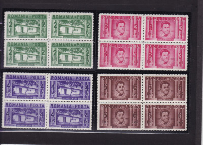 ROMANIA 1937 LP 118 CENTENARUL NASTERII LUI ION CREANGA BLOCURI DE 4 TIMBRE MNH foto