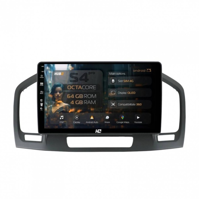 Navigatie Opel Insignia (2008-2013) 4GB RAM Android 13 Octacore Slot Sim 4G DSP GPS Wi-FI Carplay Android Auto USB Bluetooth Waze 9 inch