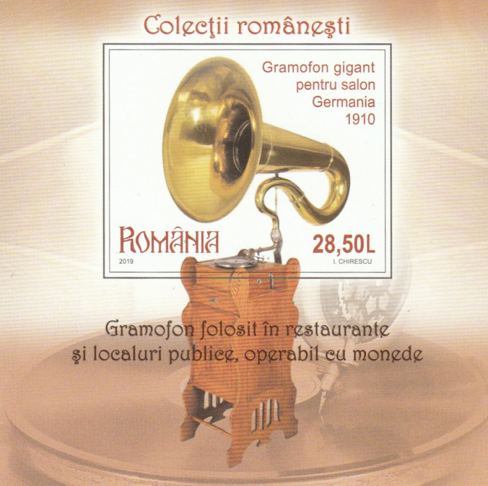 Romania 2019-Colectii romanesti-Gramofon gigant pentru salon,colita nedant.,MNH