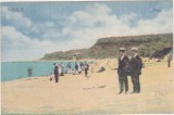 Movila &ndash; Eforie Sud, Plaja, carte poștală interbelică color animată, nr. 633