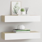 VidaXL Dulapuri de perete cu sertar 2 buc stejar/alb 60x23,5x10 cm MDF