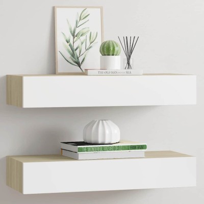 vidaXL Dulapuri de perete cu sertar 2 buc stejar/alb 60x23,5x10 cm MDF foto