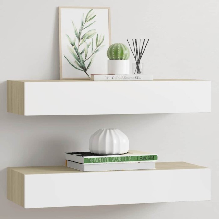 vidaXL Dulapuri de perete cu sertar 2 buc stejar/alb 60x23,5x10 cm MDF