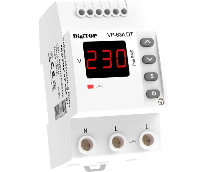 Releu protectie tensiune monofazat 63A 2P 1 secventa DigiTop