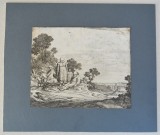 Pieter de Molijn &quot;Peisaj cu personaje&quot; gravura veche 1626