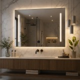 Oglinda LED pentru baie SLUPSK 100x70 cm, gri, cu ceas si CCT reglabil