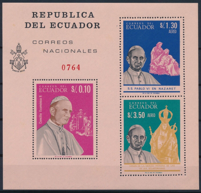 ECUADOR, PAPA PAUL VI - BLOC MNH