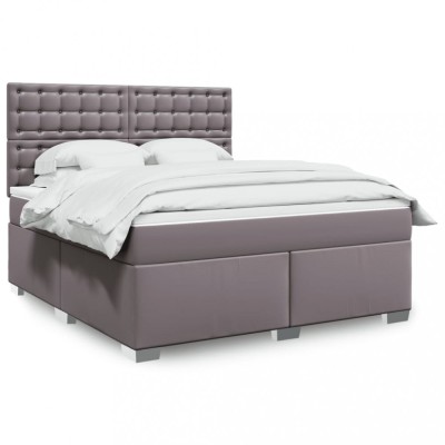 vidaXL Pat box spring cu saltea, gri, 180x200 cm, piele ecologică foto