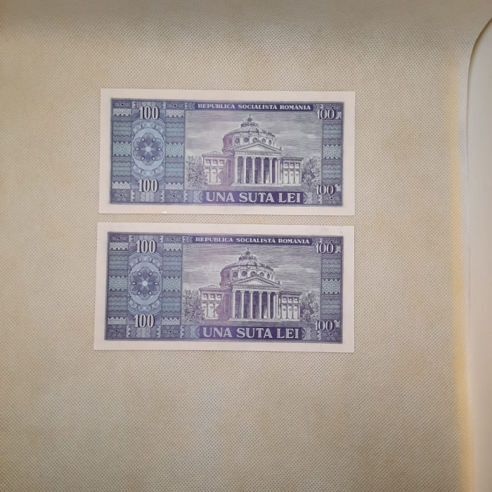 100 lei 1966 UNC - 2 bancnote consecutive