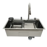 Chiuveta bucatarie multifunctionala din otel inoxidabil cu afisaj digital temperatura, functie cascada, spalator pahare, dozator sapun, scurgator, tav