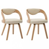 Scaune de bucatarie, 2 buc, crem, lemn curbat &amp; piele ecologica