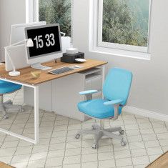 Vinsetto Scaun de Birou Ergonomic cu Inaltime Reglabila, Scaun Rotativ si Respirabil cu Functie de Inclinare, 55x48x82.5-94.5 cm, Albastru