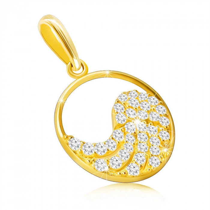 Pandantiv din aur de 9K - aripă de &icirc;nger &icirc;mpodobită cu zirconii, &icirc;ntr-un cerc subțire