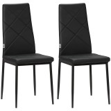HOMCOM Set 2 Scaune de Sufragerie Tapițate cu Spătar &Icirc;nalt, Tălpi Antiderapante și Picioare din Oțel, 41x50x97 cm, Negru | Aosom Romania