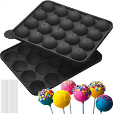 Formă de Silicon pentru Prăjituri Pop, Gri, 20 Cavitați, Include 20 Bețe, 22.5x18.5x4cm