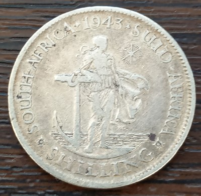 (A1008) MONEDA DIN ARGINT AFRICA DE SUD - 1 SHILLING 1943, ADMINISTRATIE BRITANICA, REGELE GEORGE VI foto