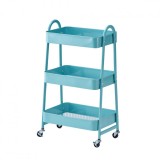Cumpara ieftin Carucior depozitare cu 3 Rafturi, Metalic, 44x30x78 cm, Roti si Blocator &ndash; Compact, Mobil, Util, Turcoaz