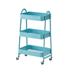 Carucior depozitare cu 3 Rafturi, Metalic, 44x30x78 cm, Roti si Blocator &ndash; Compact, Mobil, Util, Turcoaz