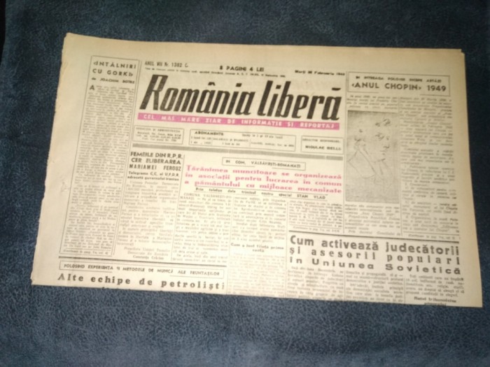 ZIARUL ROMANIA LIBERA 22 FEBRUARIE 1949