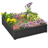 Outsunny Jardiniera Pat de Gradina Inaltat Galvanizat Cadru din Otel pentru Legume Flori Plante Aromatice 120X120X30cm | Aosom Romania