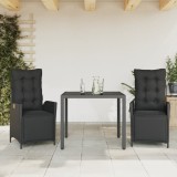 vidaXL Set mobilier de grădină cu perne, 3 piese, negru, poliratan 3213320