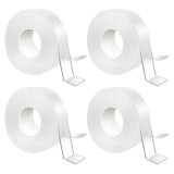 Cumpara ieftin Set 4 benzi dublu adezive transparente, 5 metri pe rola, siliconice, flexibile, rezistente la apa, reutilizabile, nu lasa urme, aplicabile pe diverse