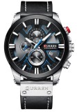 Ceas bărbătesc elegant Curren 8346, Quartz, Oțel inoxidabil și piele, Negru/Argintiu