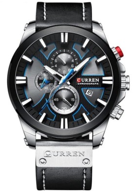 Ceas bărbătesc elegant Curren 8346, Quartz, Oțel inoxidabil și piele, Negru/Argintiu foto