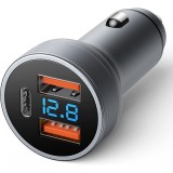 Incarcator Auto USB cu Display, 2 Porturi USB A 3.0 si 1 Port USB Tip C, Super Charge 80W cu Design Premium, CBD CORAL BEST DEALS Negru Negru Incarcat