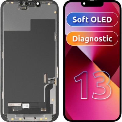 Display cu Touchscreen MP compatibil cu Apple iPhone 13, cu Rama, Versiune Soft OLED FHD Diagnostic, Negru foto
