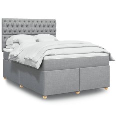 vidaXL Pat box spring cu saltea, gri deschis, 140x190 cm, textil 3291282
