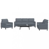 vidaXL Set de canapele cu perne, 3 piese, gri &icirc;nchis, catifea