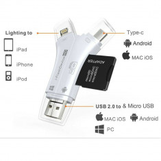 Cititor de carduri 4in1, adaptor pentru Android si iOS, alb foto