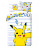 Lenjerie de pat Pokemon Thunderbolt, 2 Fete, 2 Piese,140A 200 cm, 70A 90 cm, 100% Bumbac, Calitate High Class