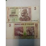 Zimbabwe 5 dollars 2007 VF