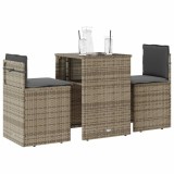 Set bistro cu perne, 3 piese, bej, poliratan