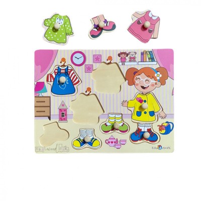 Puzzle incastru din lemn cu butoni - Imbraca fetita, 9piese, 7Toys foto