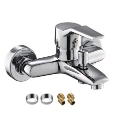 Baterie BiXXBi pentru Cada sau Dus, Alama, Cartus Ceramic, Vopsire PVD Argintiu Lucios, Montaj 13.5-16cm, Excentrice si Masca incluse