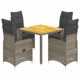 Cumpara ieftin Set bistro de gradina cu perne, 5 piese, gri, poliratan