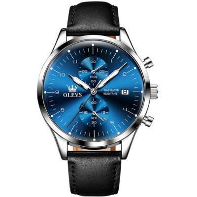 Ceas barbatesc Olevs Quartz Analog Piele Cronograf Business Casual Clasic Indici luminosi foto