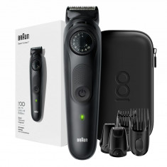 Aparat de tuns barba Braun Beard Trimmer MBBT7 Max Braun 100 years Design Edition, cu buton rotativ de precizie, 2 piepteni, 2 accesorii, Negru