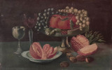 Natura statica cu fructe exotice, interbelic semnat, 46x74 ulei pe panza, Realism
